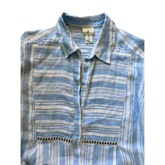 MEDIUM H&M Lemlem Blue Stripe Linen Shirtdress  Boho Beach Dress - Picture 4 of 13